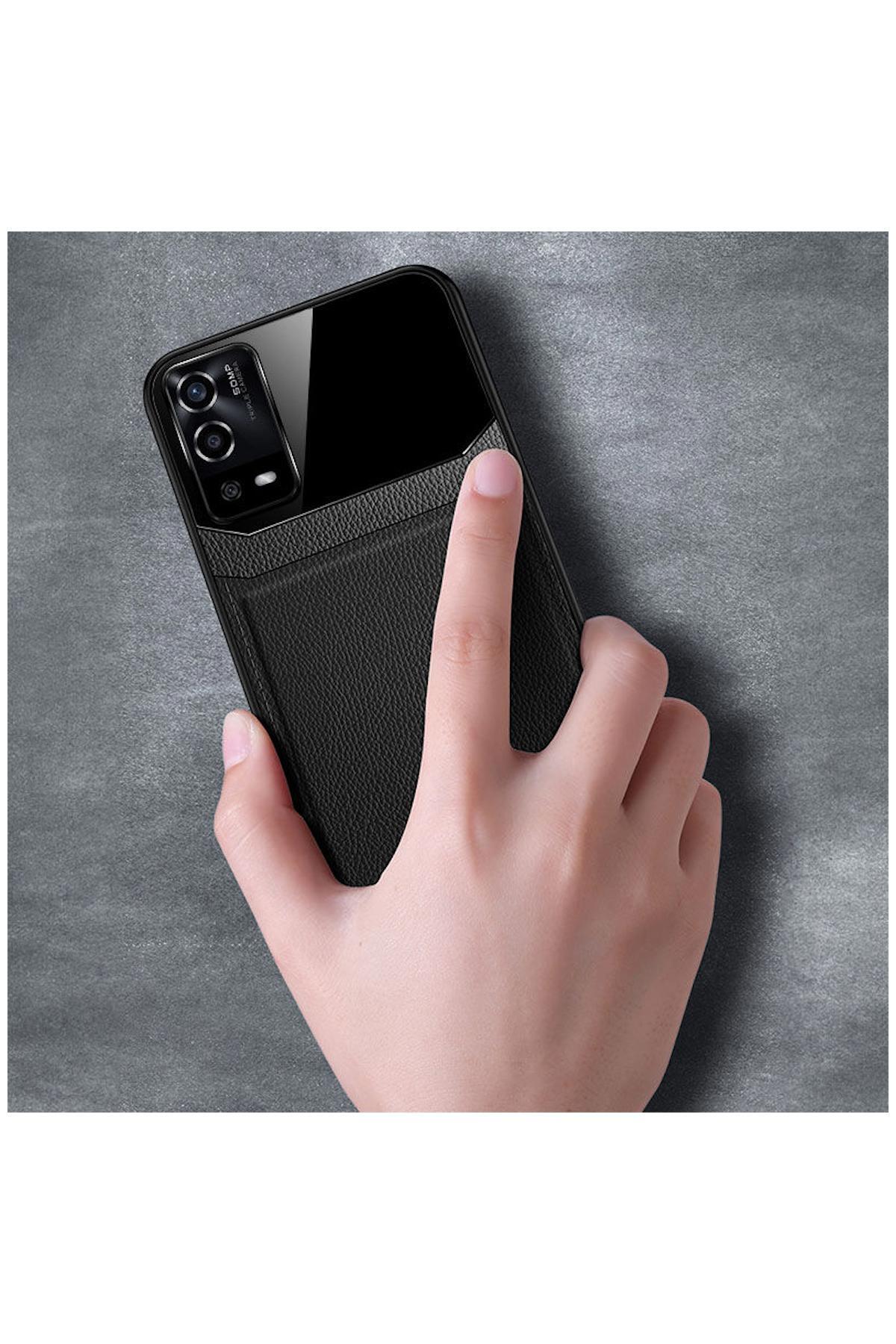 Oppo A55 Uyumlu Kılıf Lens Deri Kılıf