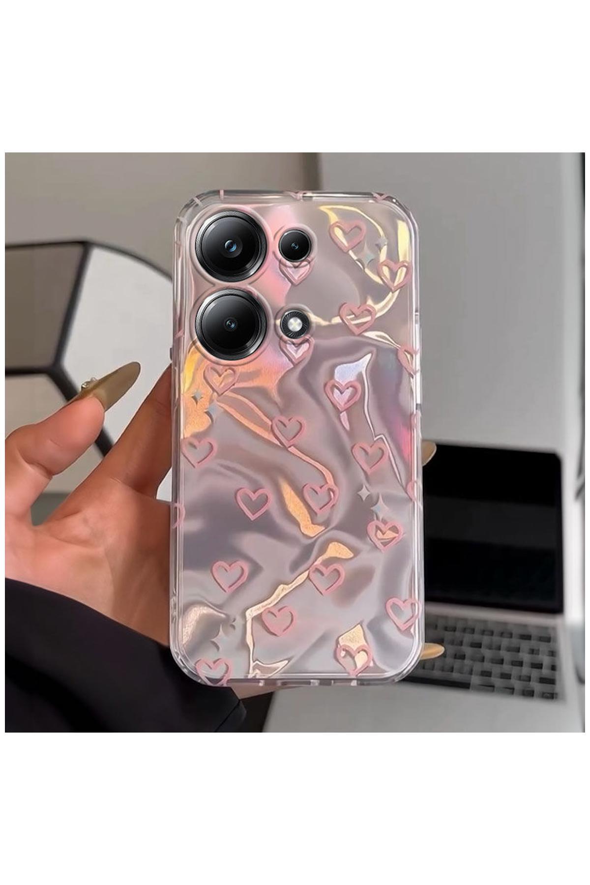 Xiaomi Redmi Note 14S Uyumlu Kılıf Zebana Pink Heart Silikon Kılıf