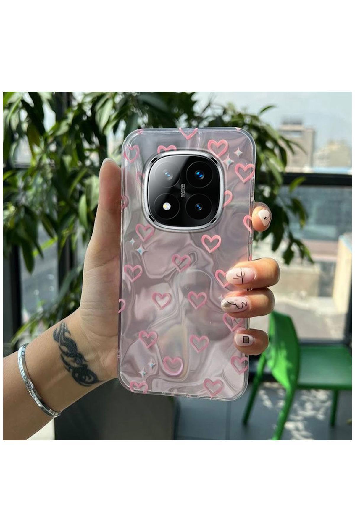 Xiaomi Redmi Note 14 Pro Plus 5G Uyumlu Kılıf Zebana Pink Heart Silikon Kılıf