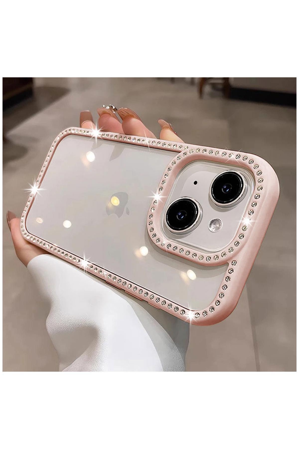 Apple iPhone 13 Uyumlu Kılıf Zebana Bling Diamond Silikon Kılıf Beyaz