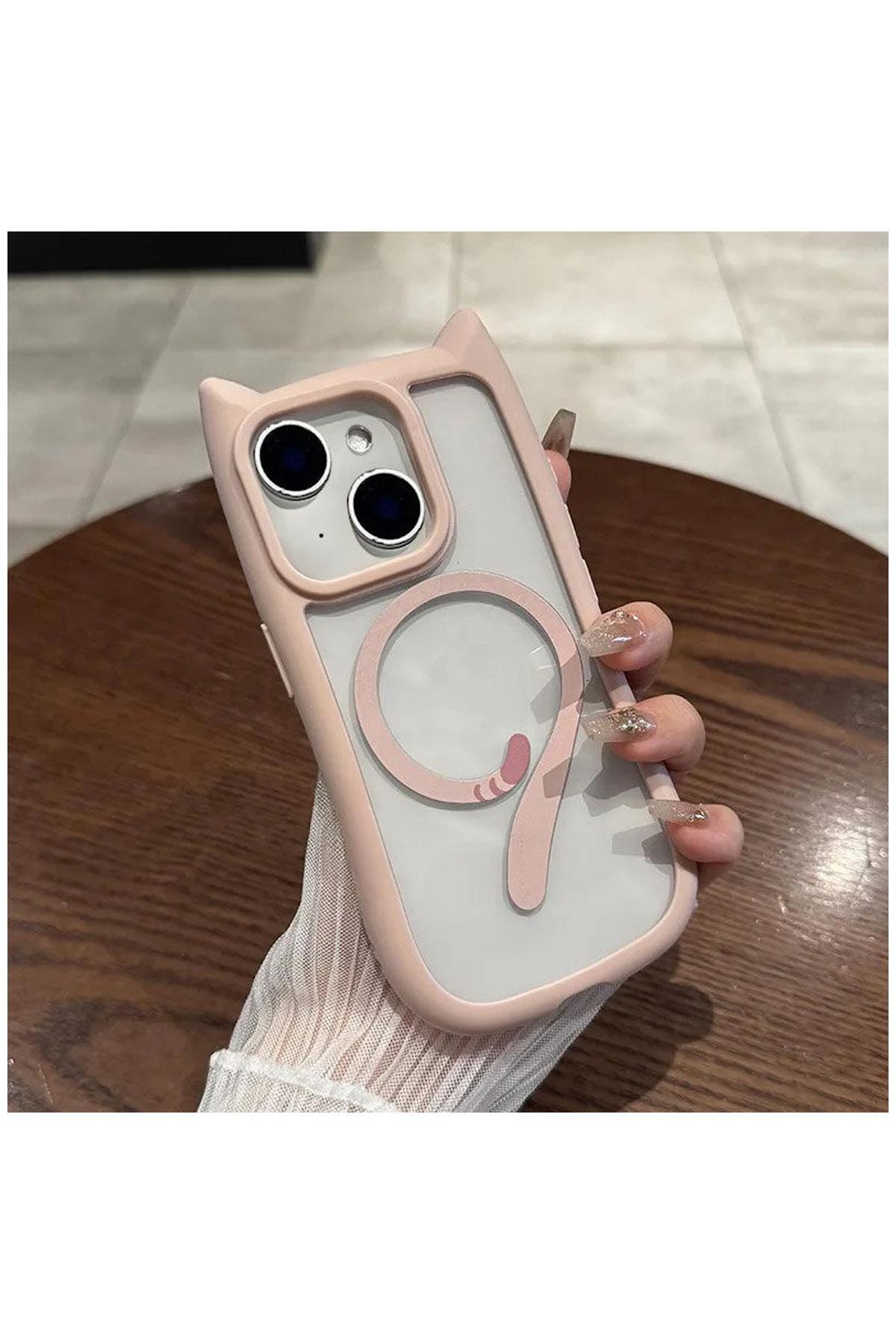 Apple iPhone 13 Uyumlu Kılıf Zebana MagiCat Silikon Kılıf Pembe