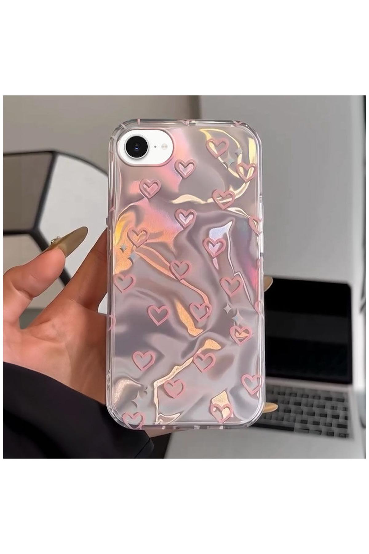 Apple iPhone 16e Uyumlu Kılıf Zebana Pink Heart Silikon Kılıf