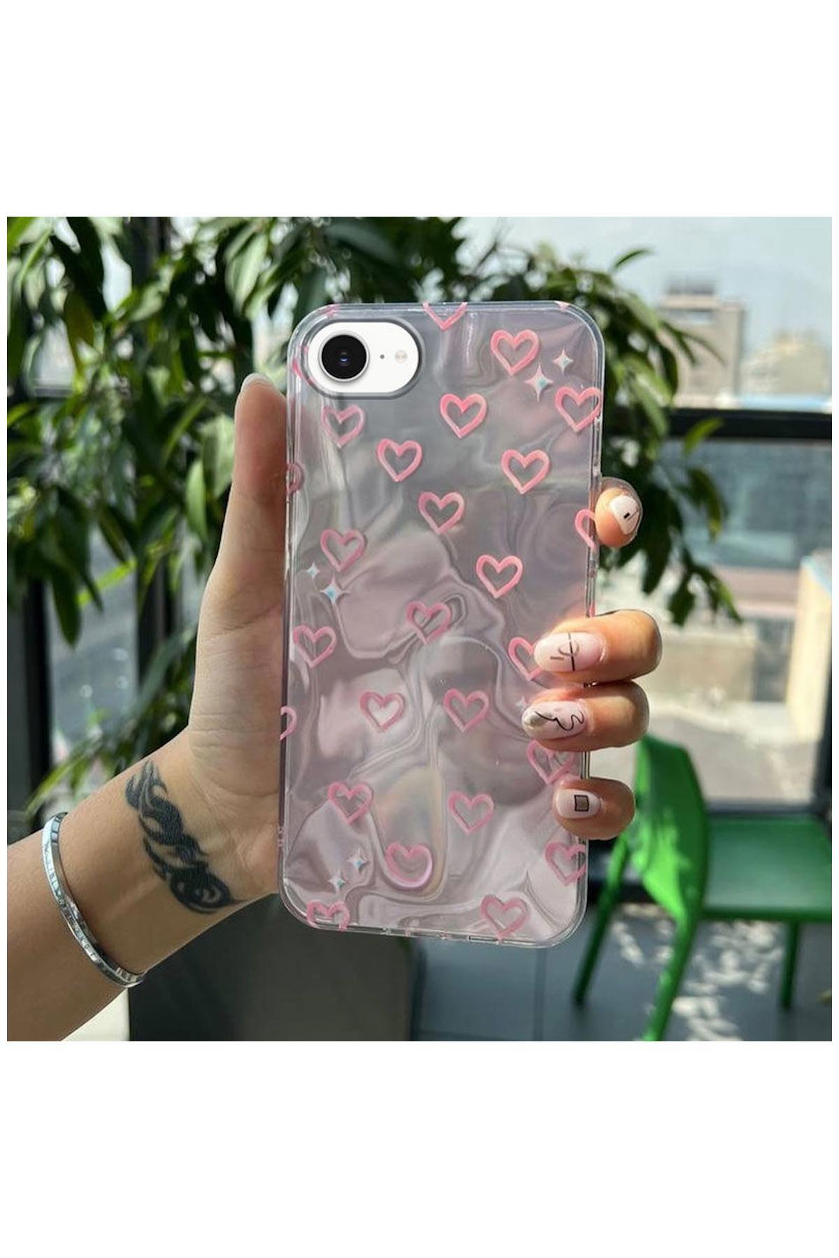 Apple iPhone 16e Uyumlu Kılıf Zebana Pink Heart Silikon Kılıf