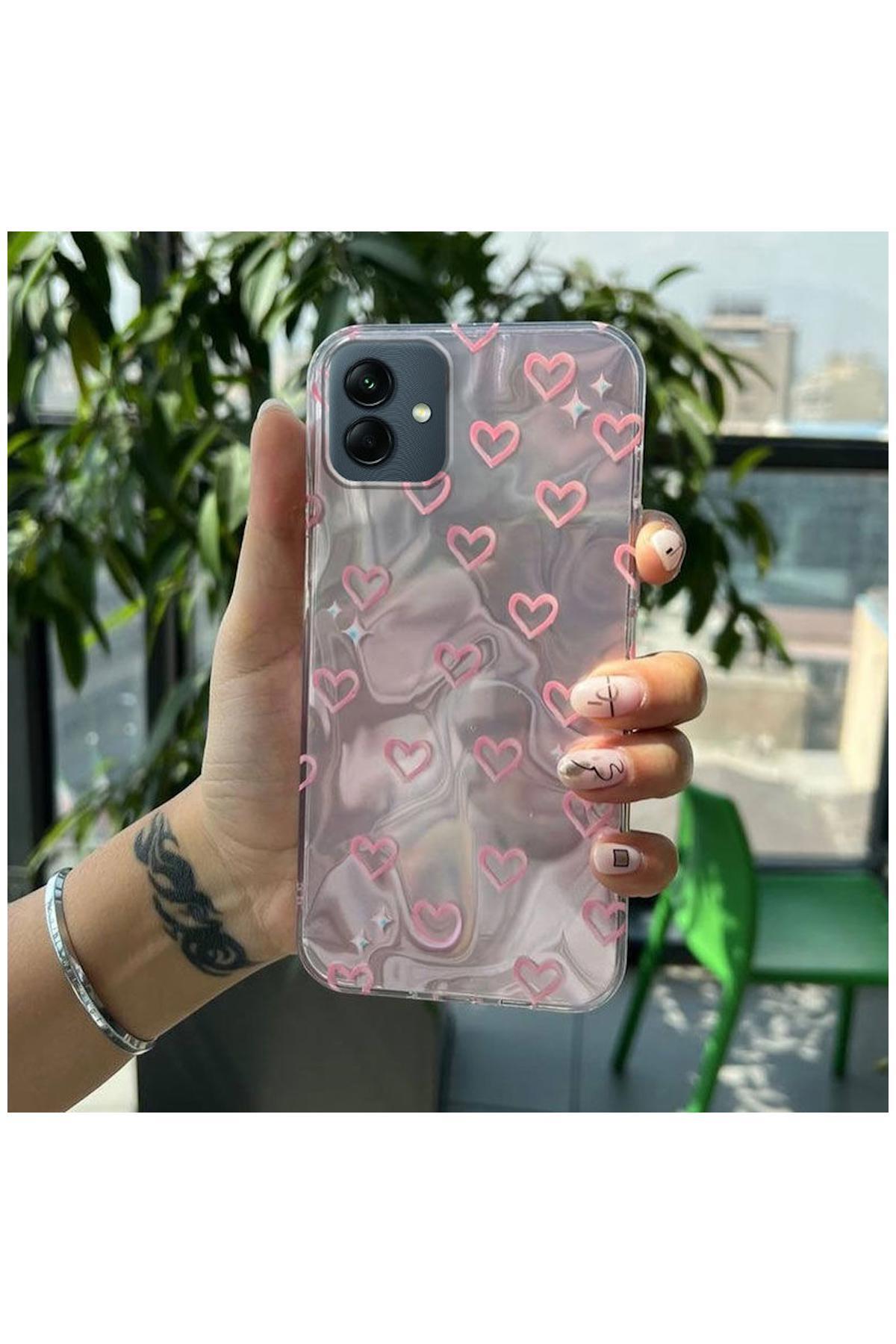 Samsung Galaxy A06 Uyumlu Kılıf Zebana Pink Heart Silikon Kılıf
