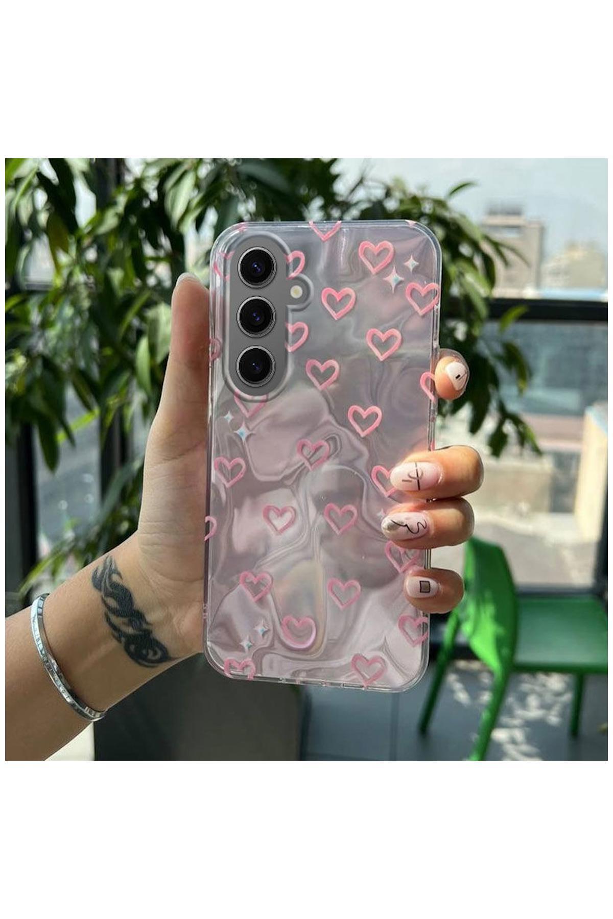 Samsung Galaxy S25 Plus Uyumlu Kılıf Zebana Pink Heart Silikon Kılıf Pembe