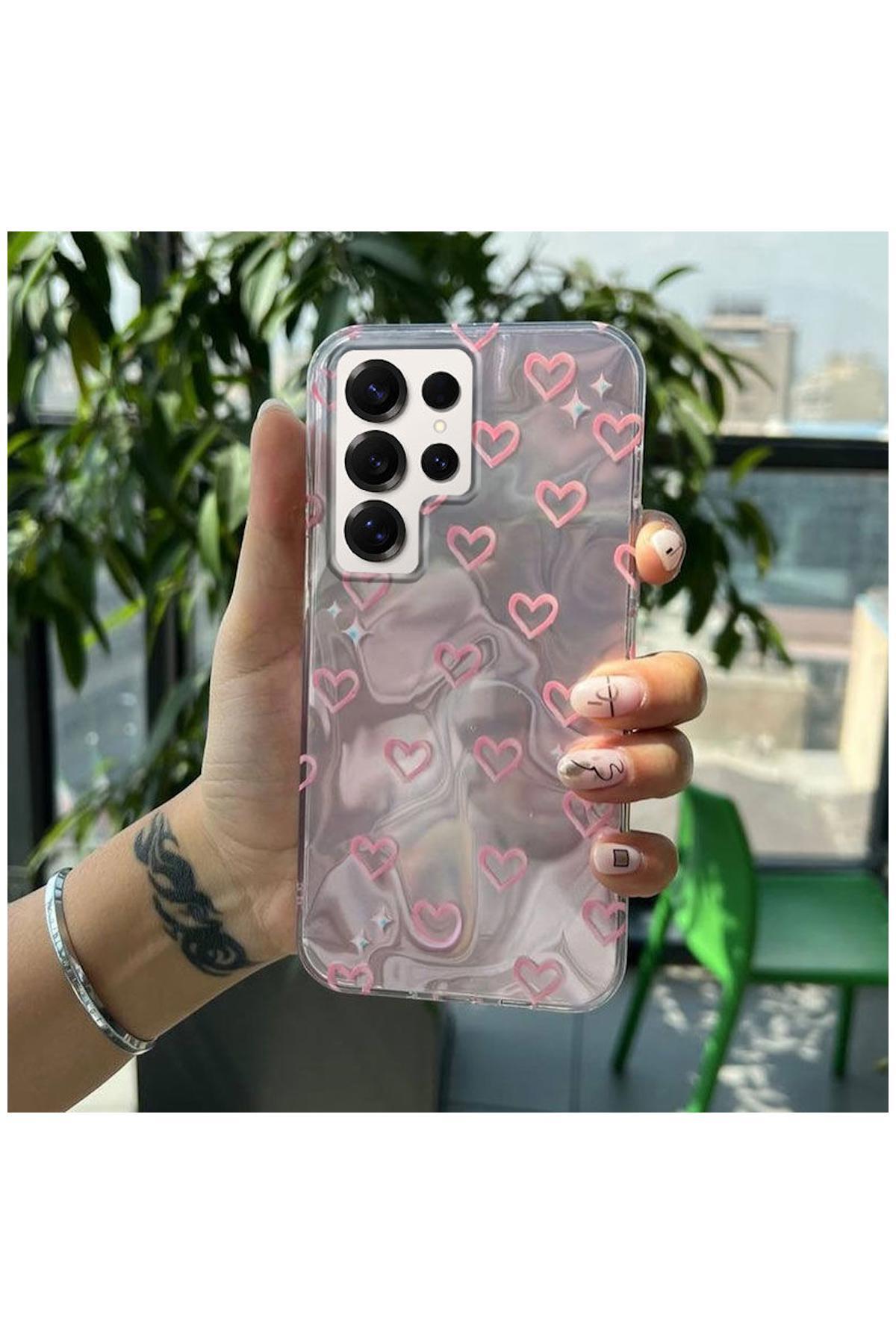 Samsung Galaxy S25 Ultra Uyumlu Kılıf Zebana Pink Heart Silikon Kılıf