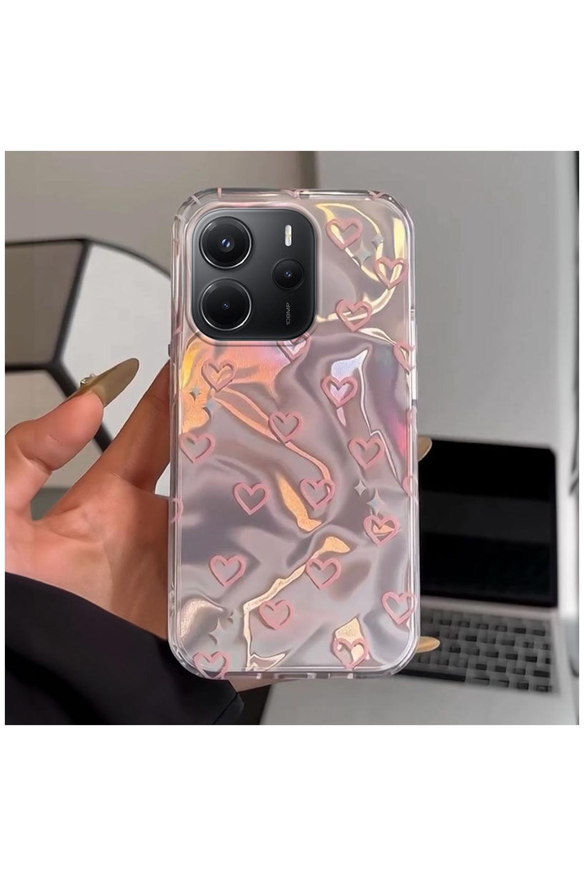 Xiaomi Redmi Note 14 5G Uyumlu Kılıf Zebana Pink Heart Silikon Kılıf