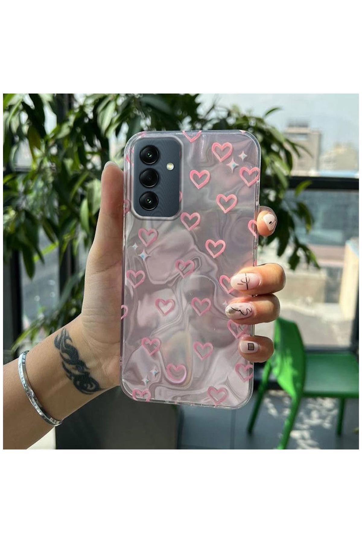 Samsung Galaxy A25 5G Uyumlu Kılıf Zebana Pink Heart Silikon Kılıf
