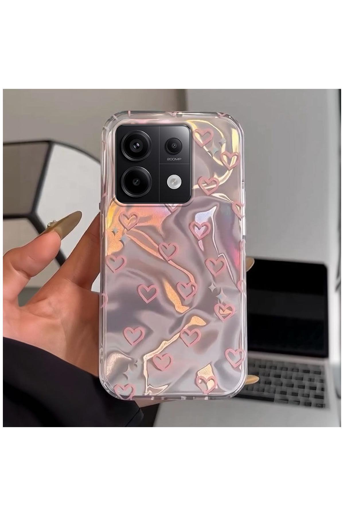 Xiaomi Redmi Note 13 Pro 5G Uyumlu Kılıf Zebana Pink Heart Silikon Kılıf