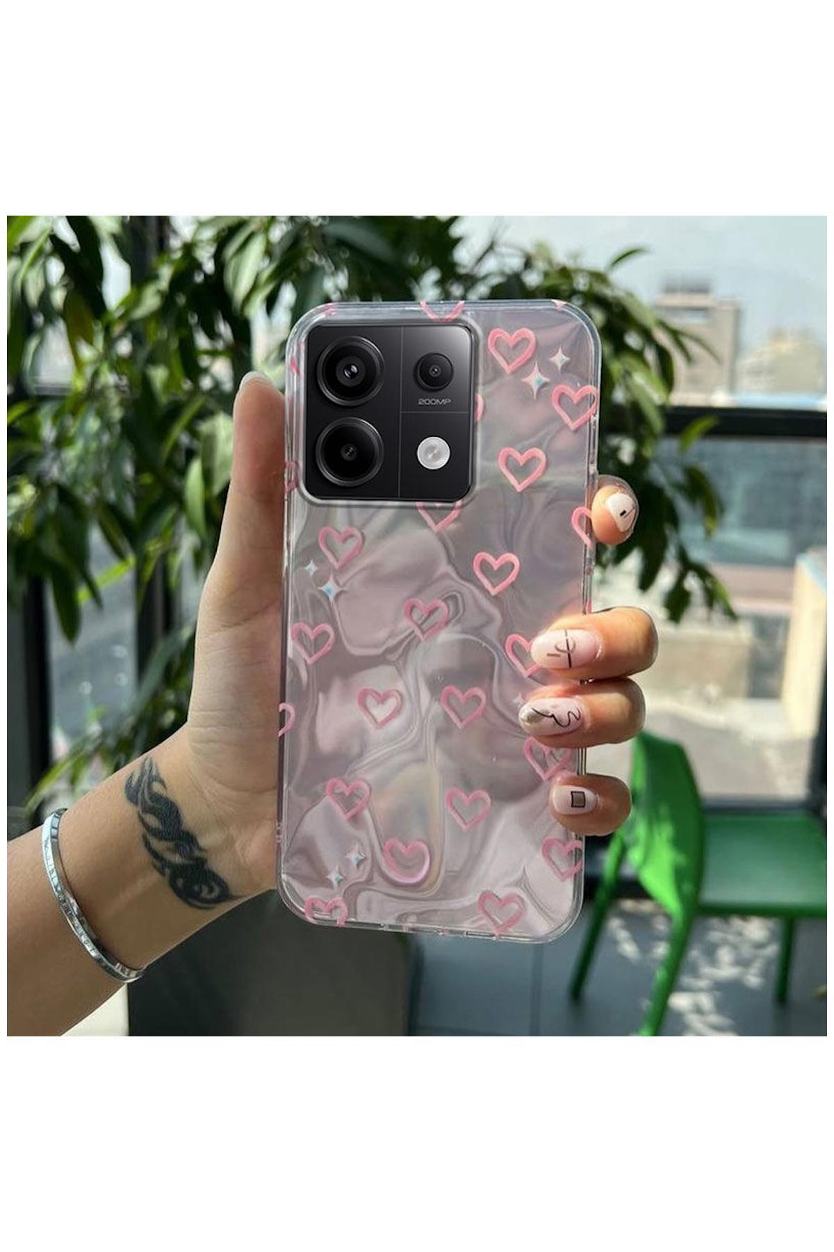 Xiaomi Redmi Note 13 Pro 5G Uyumlu Kılıf Zebana Pink Heart Silikon Kılıf