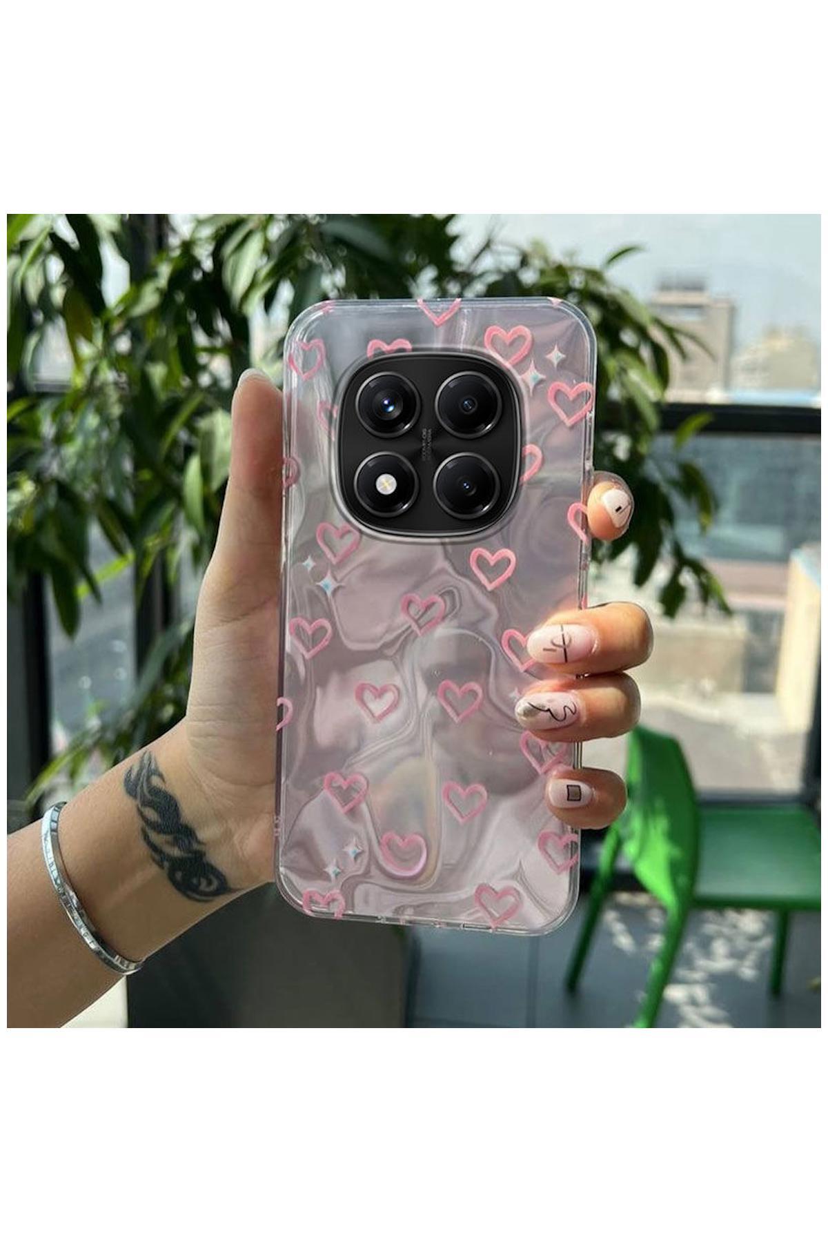 Xiaomi Redmi Note 14 Pro 5G Uyumlu Kılıf Zebana Pink Heart Silikon Kılıf