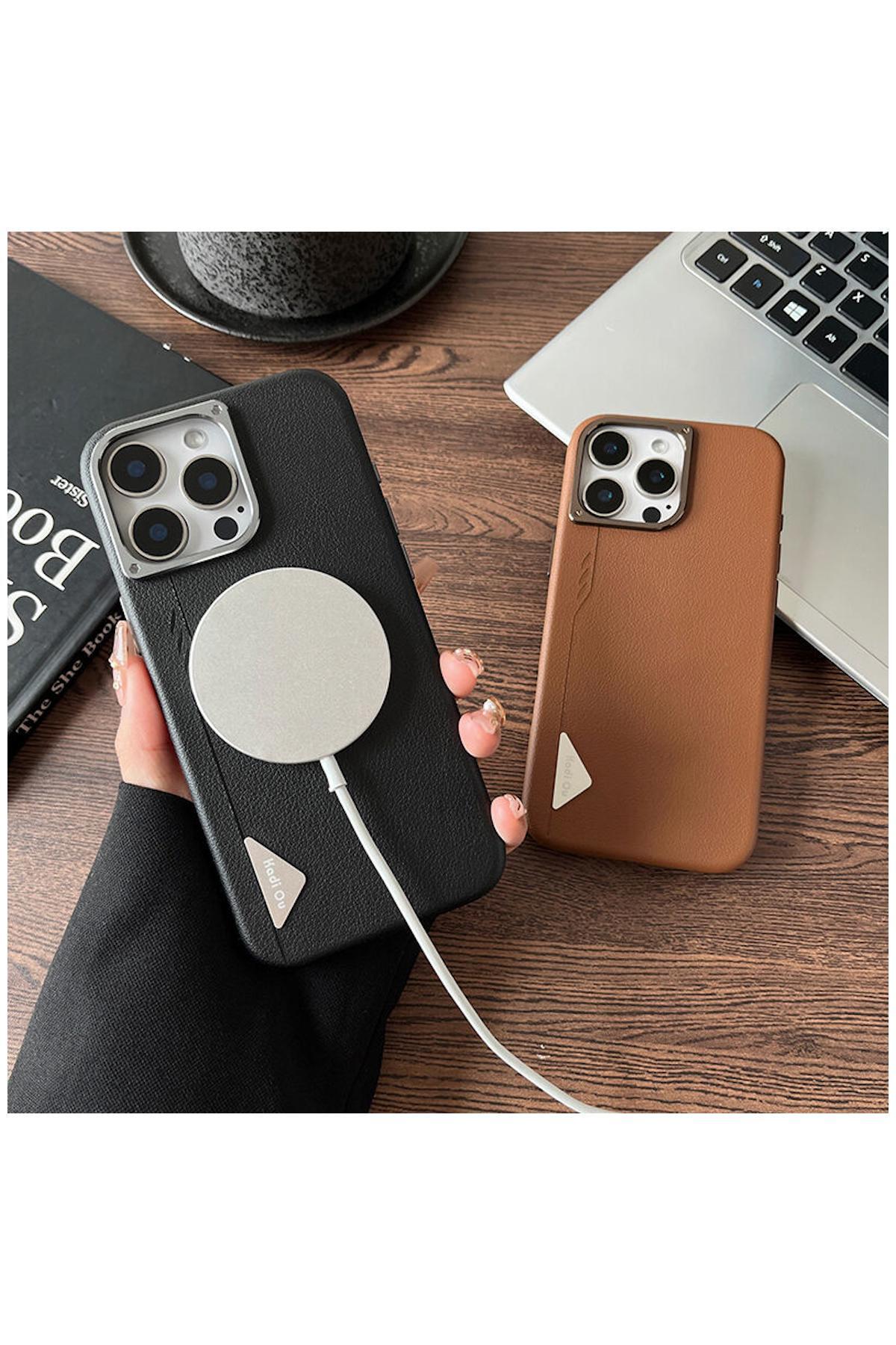 Apple iPhone 16 Pro Uyumlu Kılıf Arvento Elite Deri Kılıf Siyah