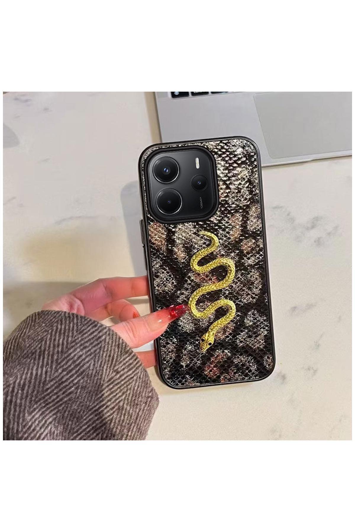 Xiaomi Redmi Note 14 Uyumlu Kılıf Zebana Golden Serpent Silikon Kılıf Turuncu