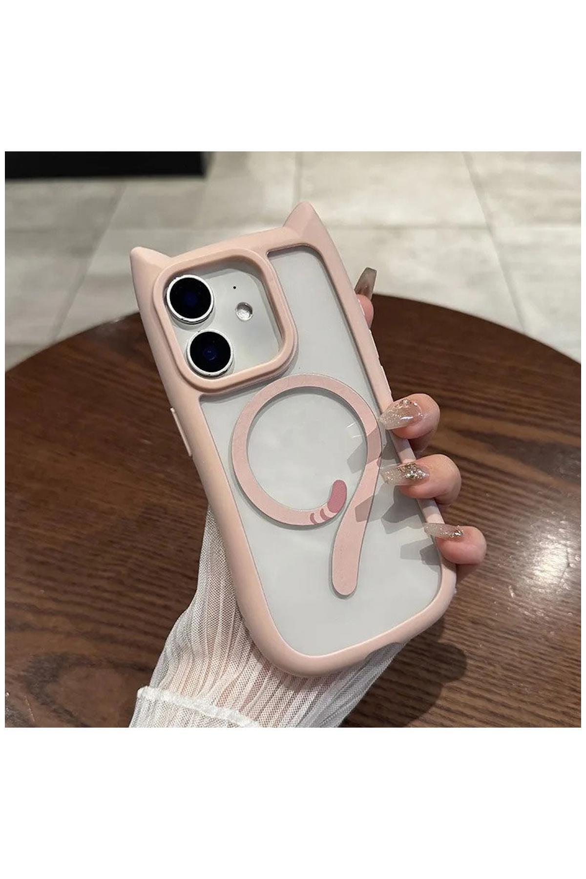 Apple iPhone 11 Uyumlu Kılıf Zebana MagiCat Silikon Kılıf Pembe (Kablosuz Şarj Destekli)