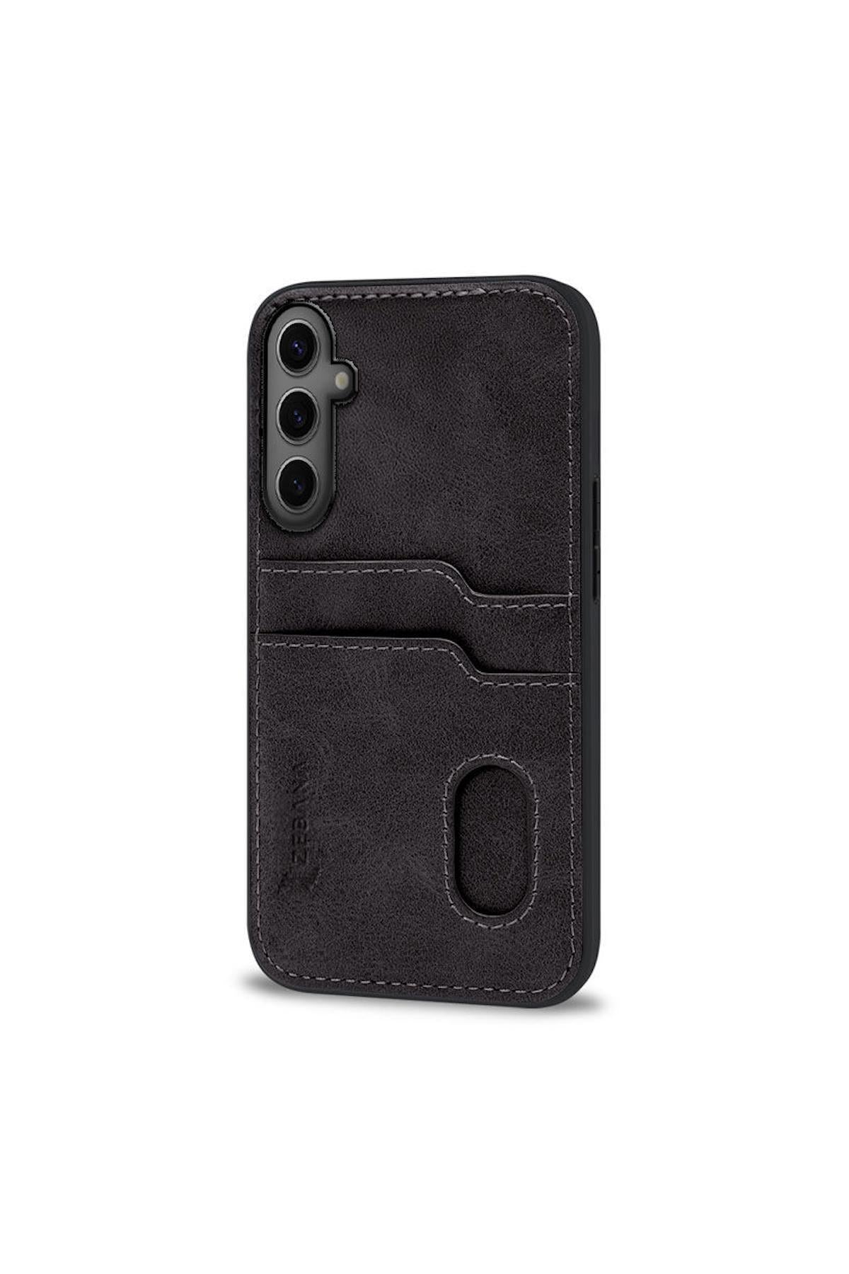 Samsung Galaxy S25 Uyumlu Kılıf Zebana Kartlıklı Lüx Deri Kılıf