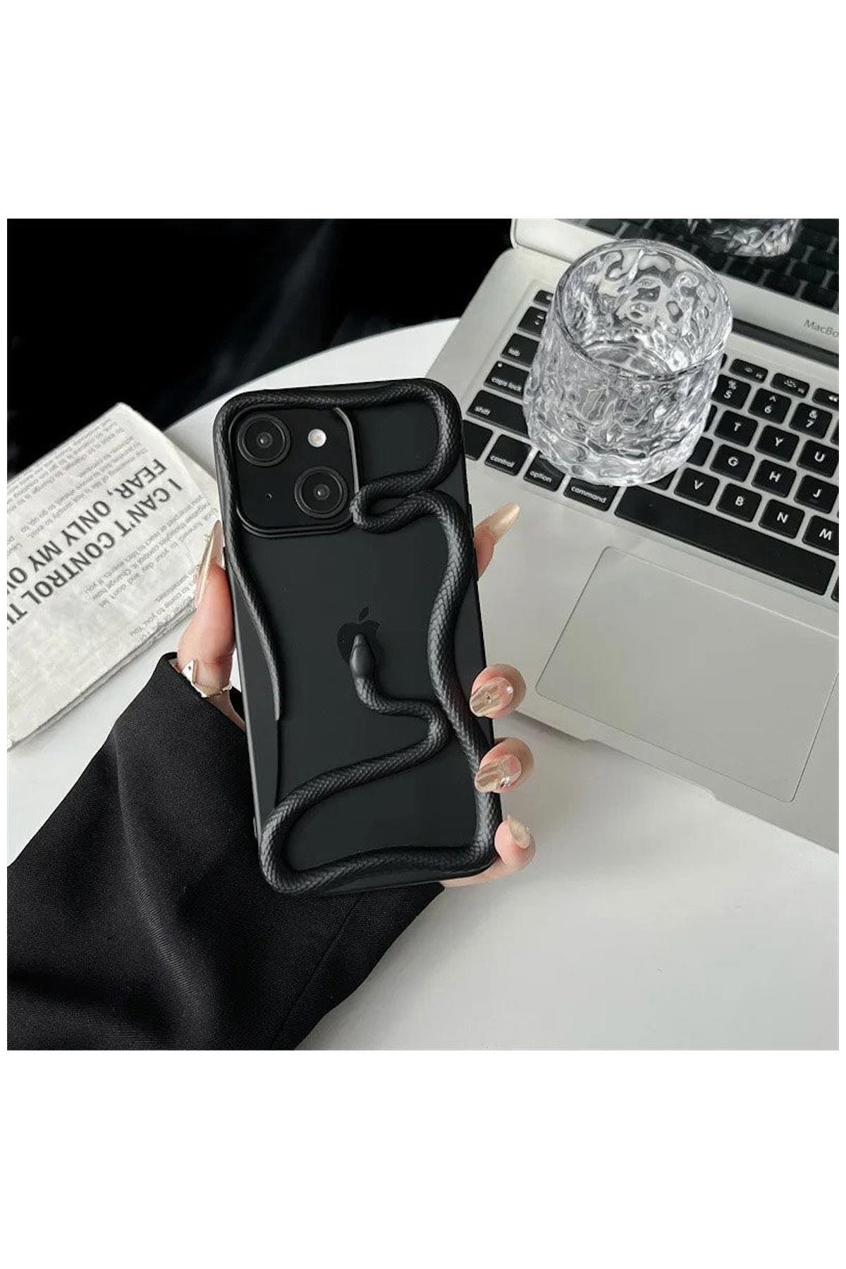 Apple iPhone 13 Uyumlu Kılıf Zebana 3D Snake Silikon Kılıf