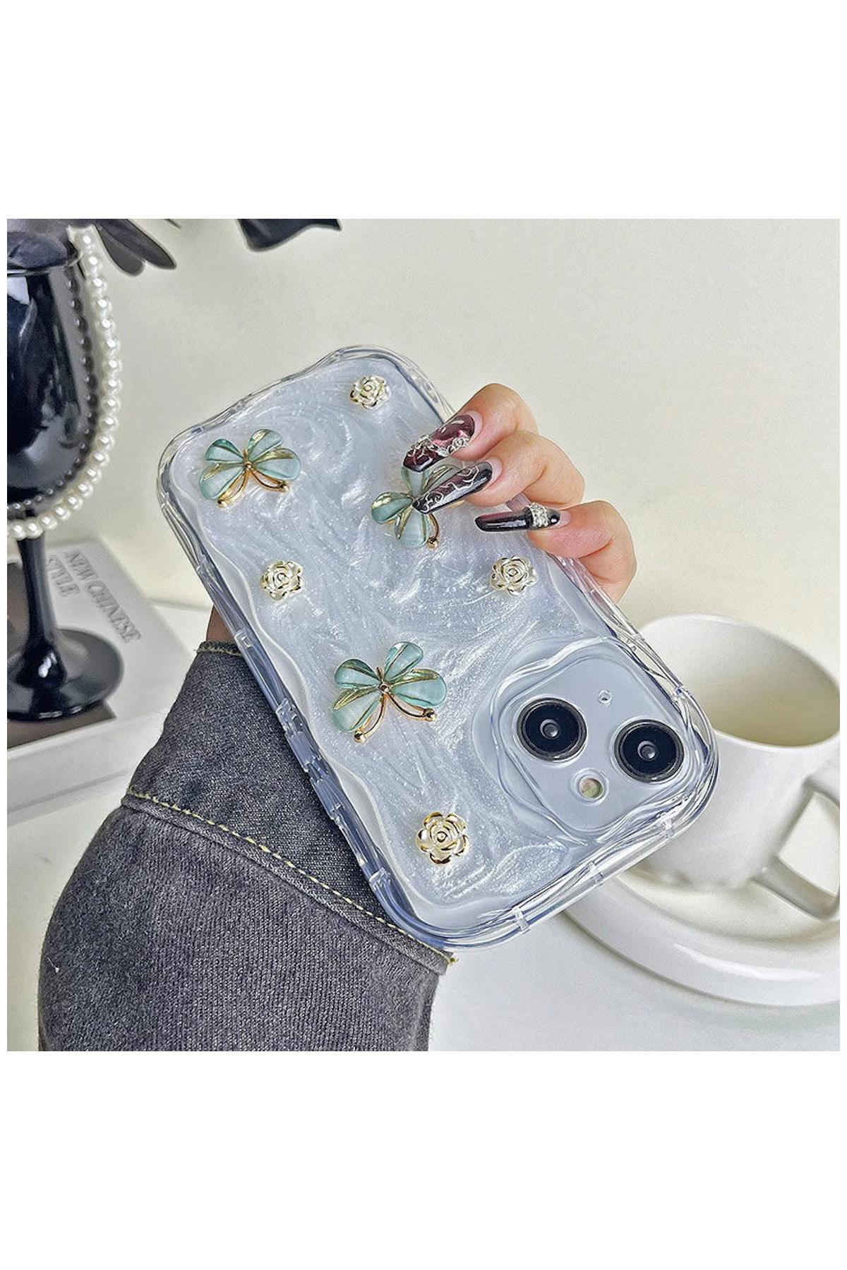 Apple iPhone 13 Uyumlu Kılıf Zebana Floral Silikon Kılıf Yeşil