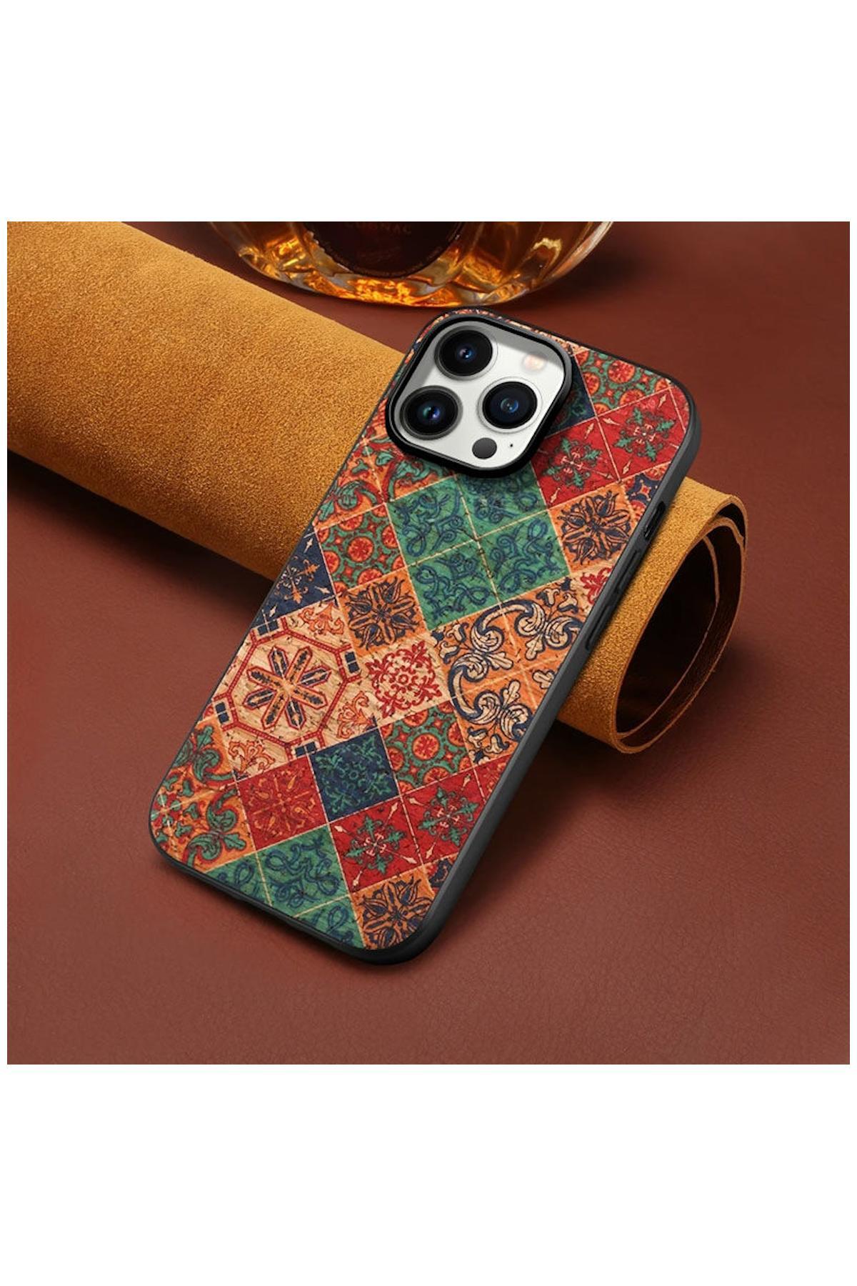 Apple iPhone 15 Pro Uyumlu Kılıf Vintage Kumaş Kılıf Desen 3