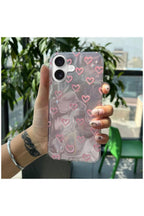 Apple iPhone 16 Plus Uyumlu Kılıf Zebana Pink Heart Silikon Kılıf Pembe