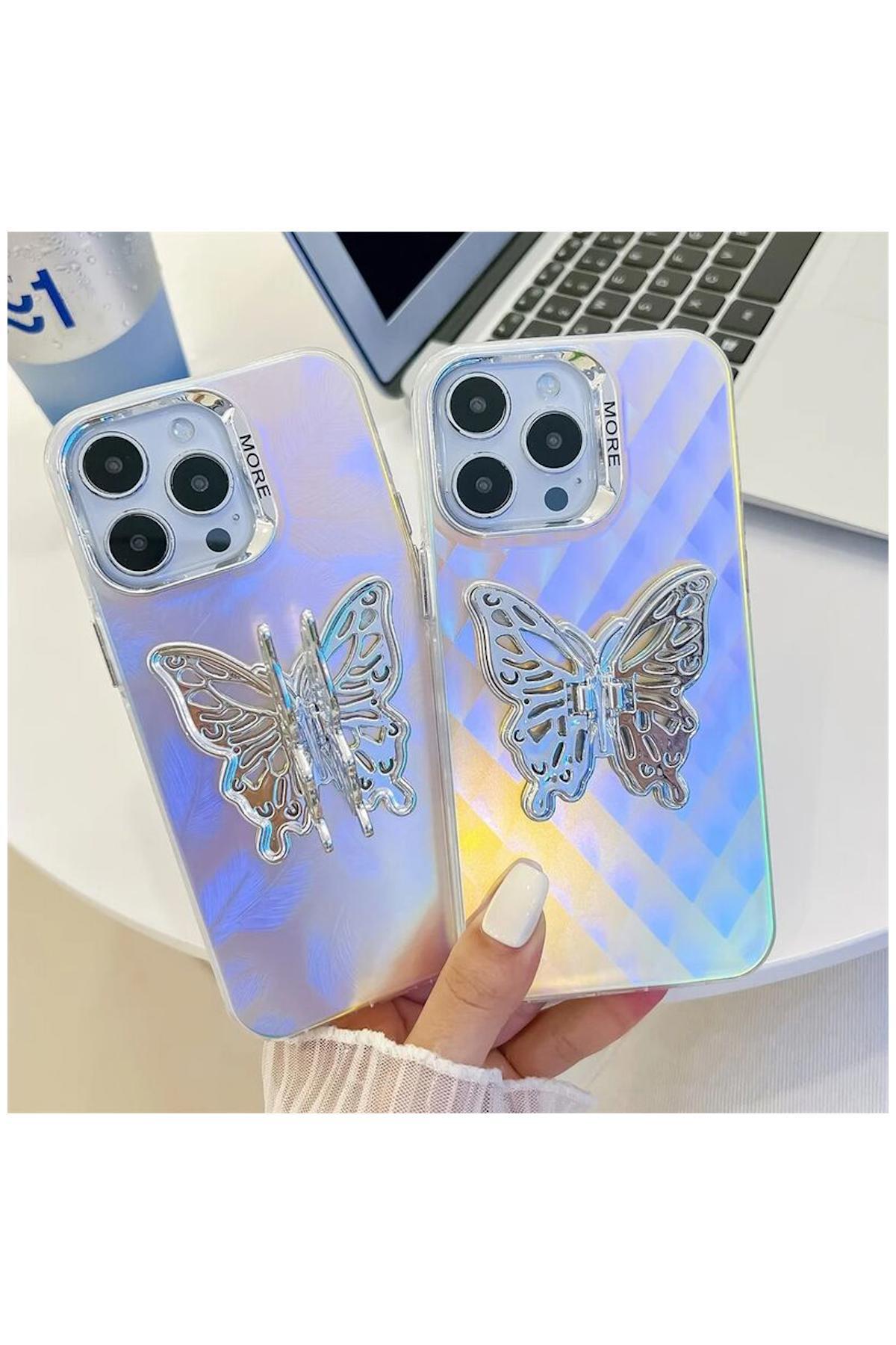 Apple iPhone 11 Uyumlu Kılıf Zebana Standlı Kelebek Silikon Kılıf Desen 2