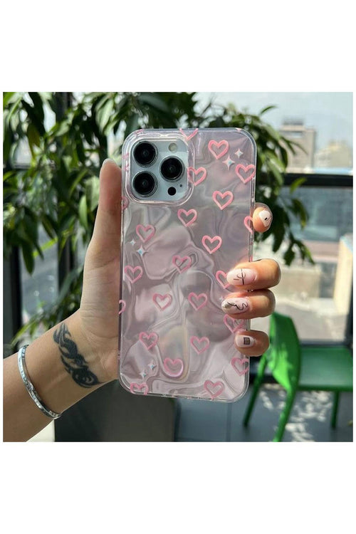 Apple iPhone 13 Pro Max Uyumlu Kılıf Zebana Pink Heart Silikon Kılıf Pembe
