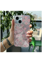Apple iPhone 13 Uyumlu Kılıf Zebana Pink Heart Silikon Kılıf Pembe