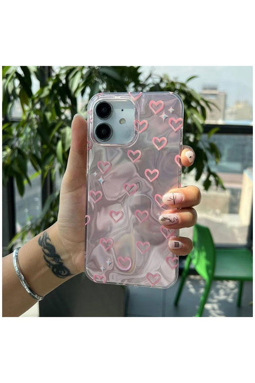 Apple iPhone 11 Uyumlu Kılıf Zebana Pink Heart Silikon Kılıf Pembe