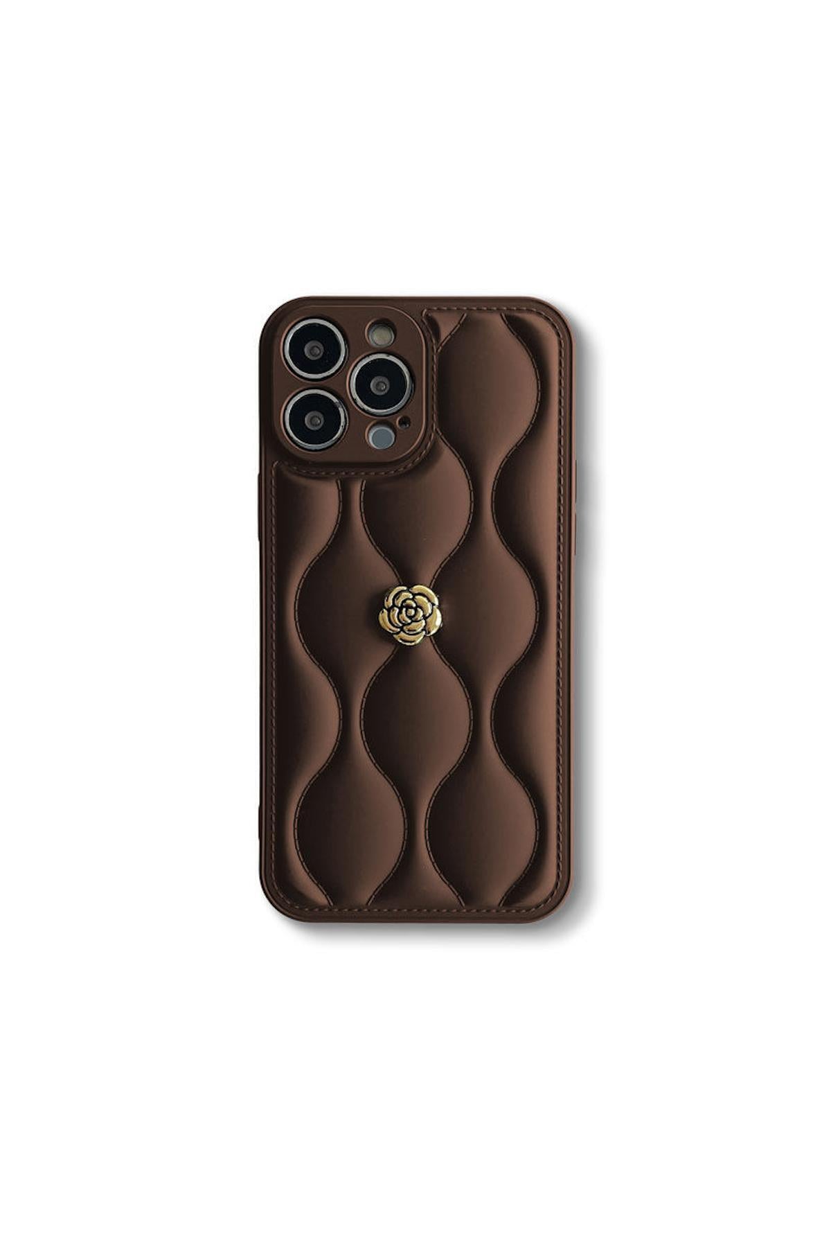 Apple iPhone 14 Pro Max Uyumlu Kılıf Zebana Camellia Deri Kılıf Kahverengi