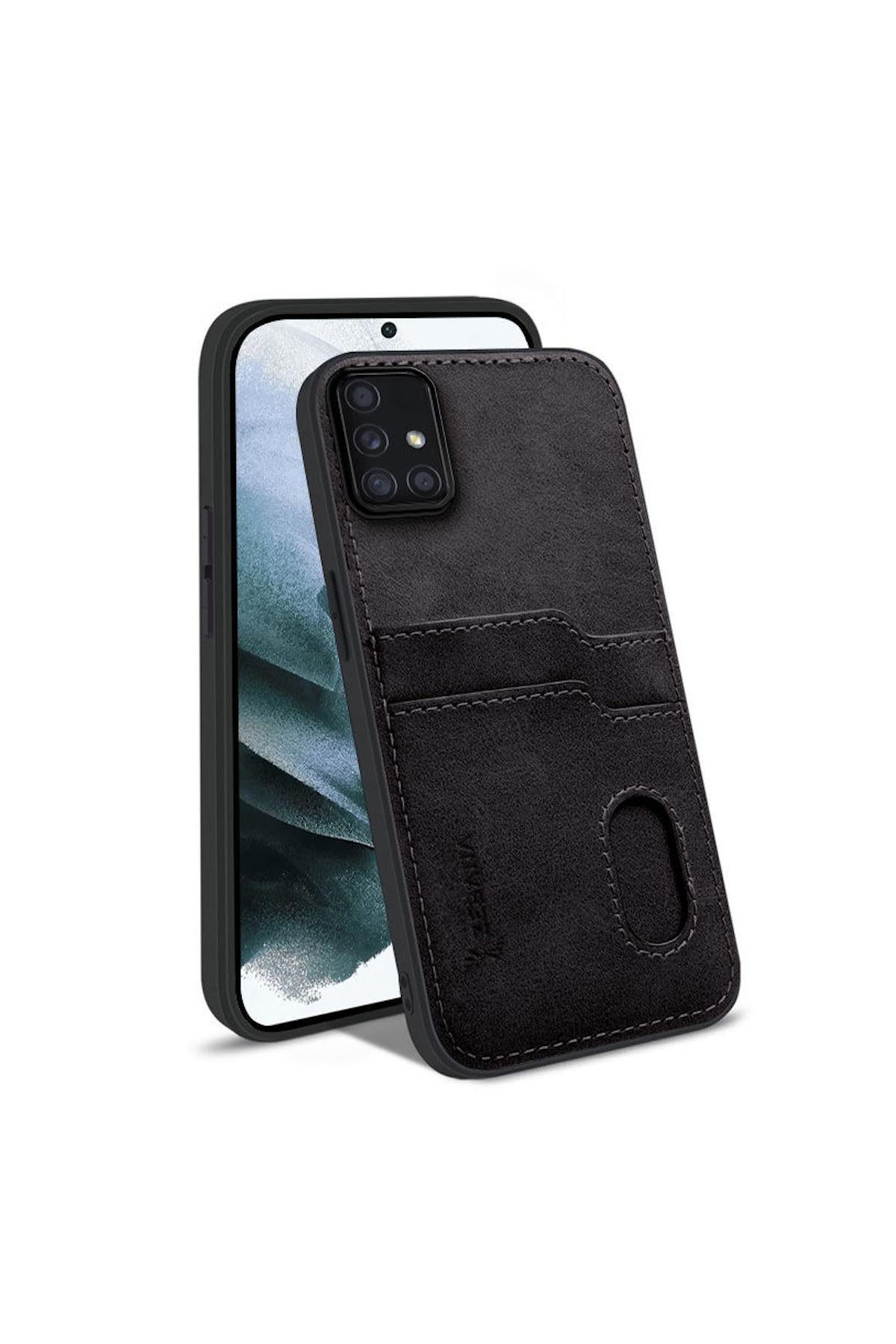 Samsung Galaxy A71 Uyumlu Kılıf Kartlıklı Lüx Deri Kılıf