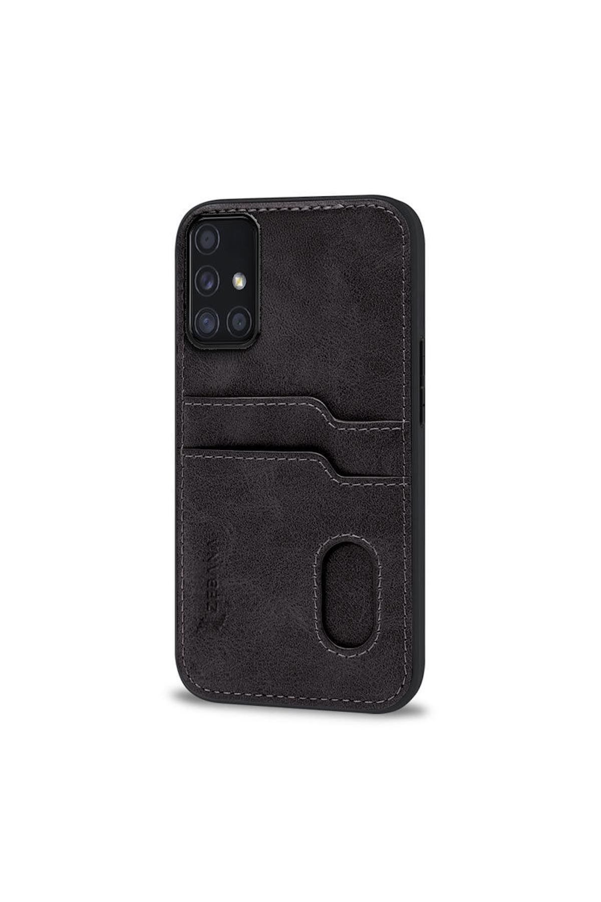 Samsung Galaxy A71 Uyumlu Kılıf Kartlıklı Lüx Deri Kılıf