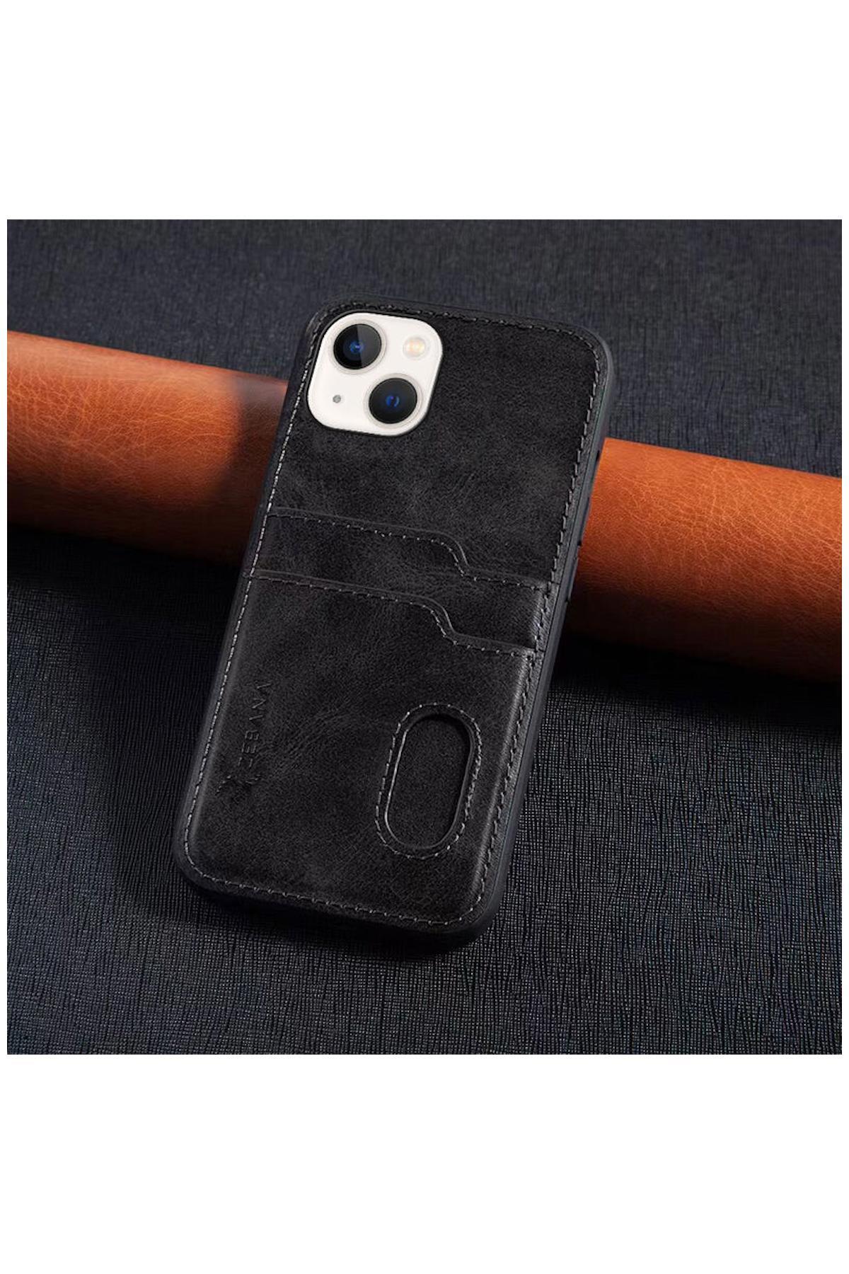 Apple iPhone 13 Uyumlu Kılıf Kartlıklı Lüx Deri Kılıf