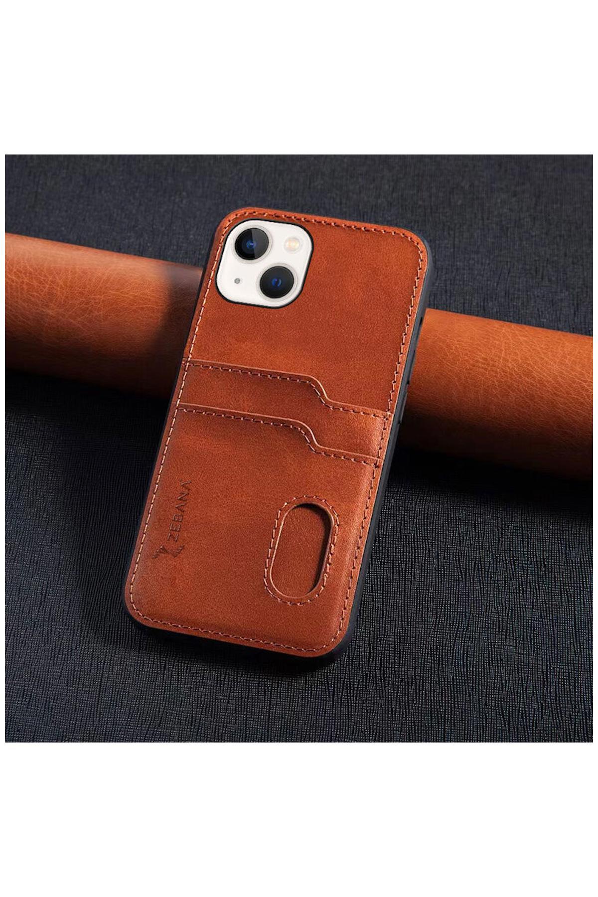 Apple iPhone 13 Uyumlu Kılıf Kartlıklı Lüx Deri Kılıf