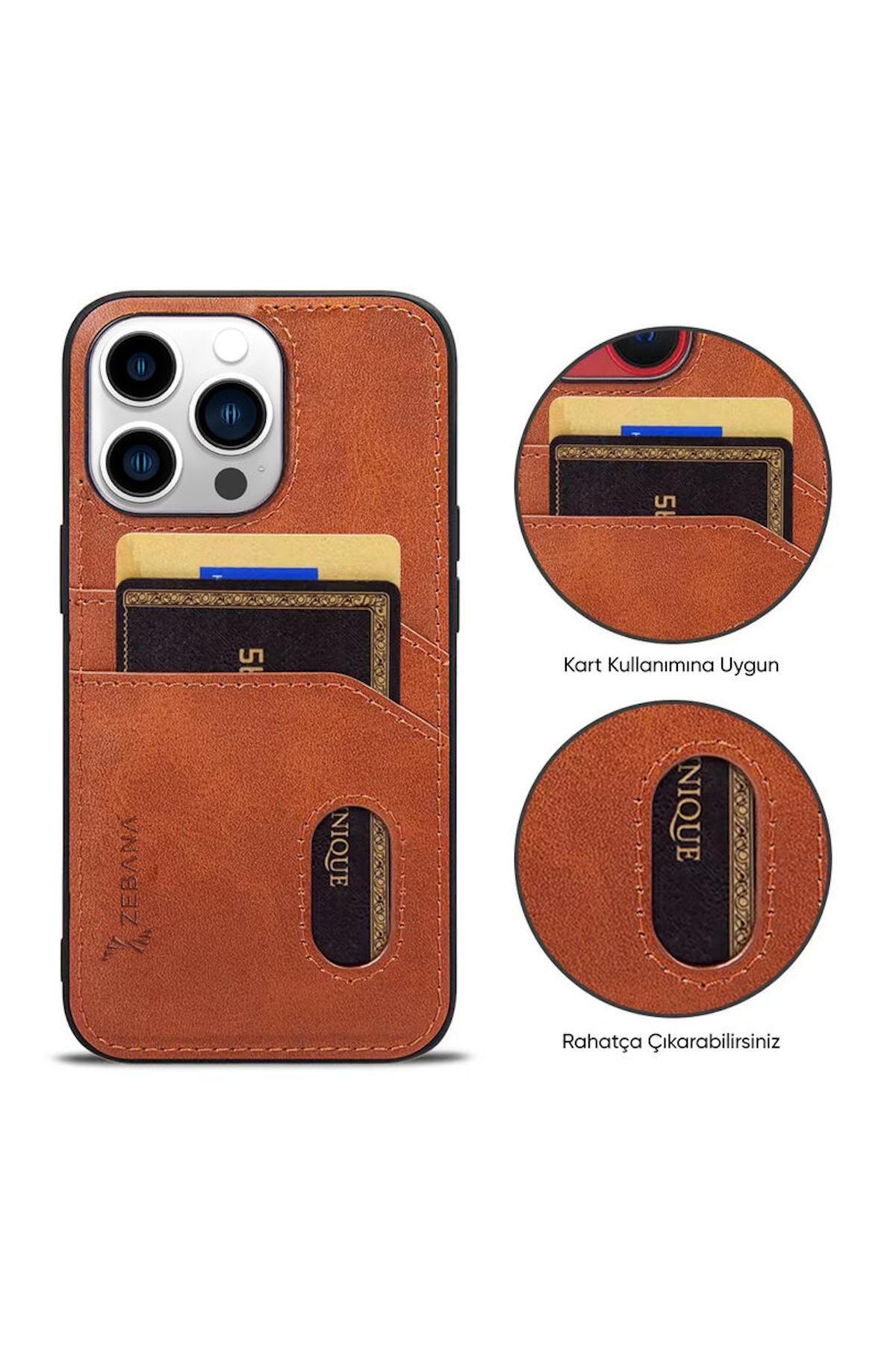 Apple iPhone 13 Uyumlu Kılıf Kartlıklı Lüx Deri Kılıf