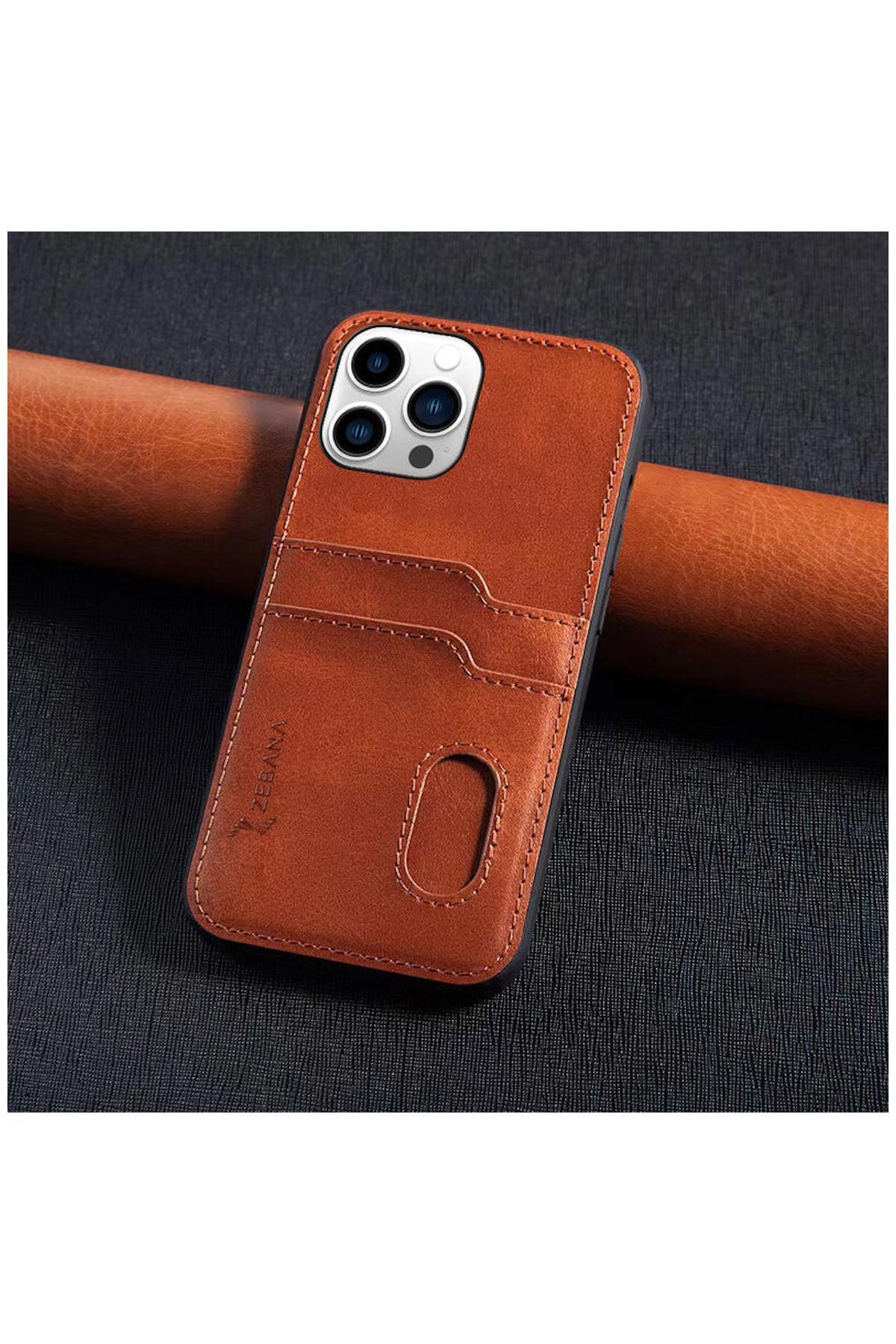 Apple iPhone 13 Pro Max Uyumlu Kılıf Kartlıklı Lüx Deri Kılıf