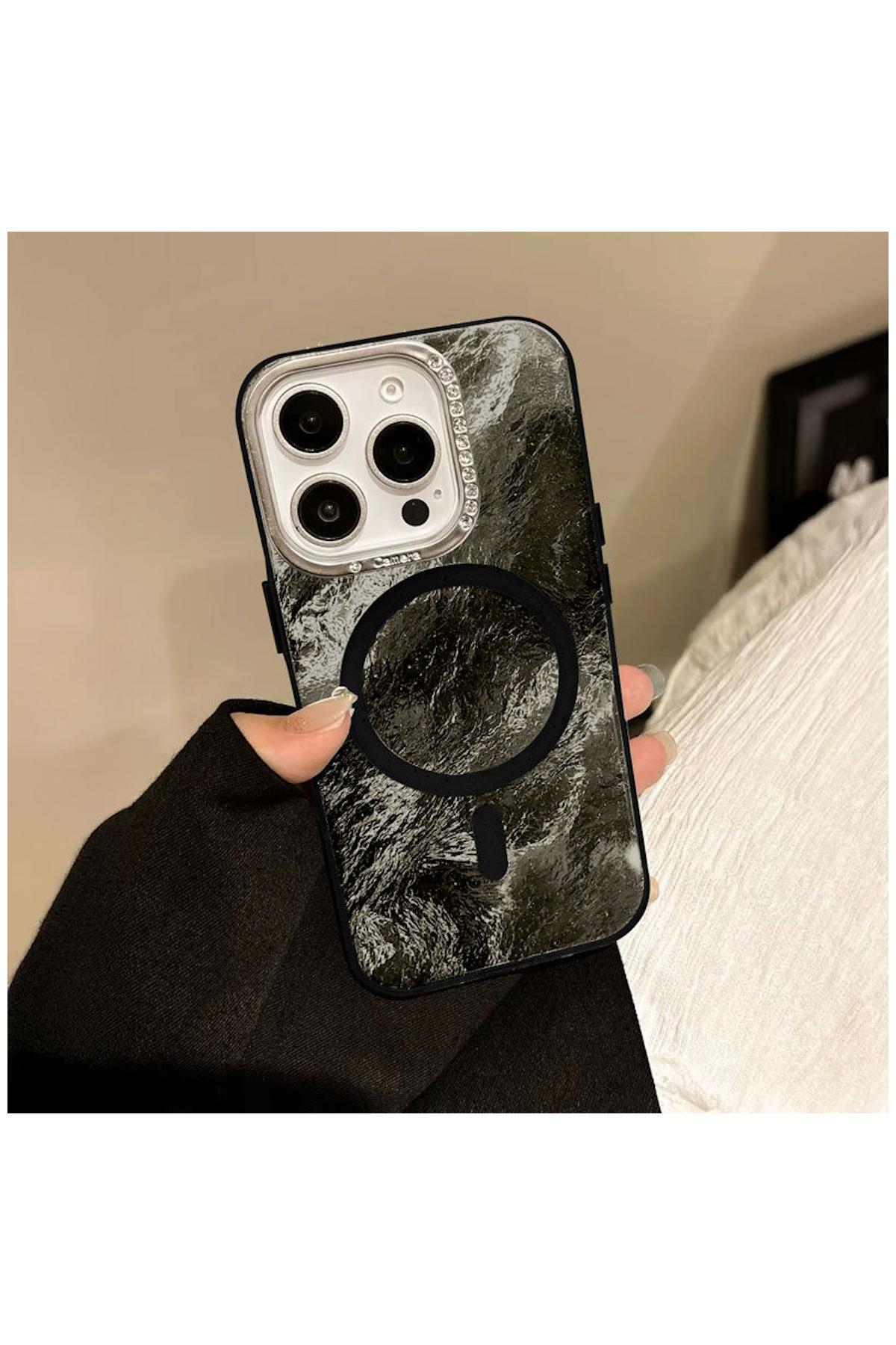 Apple iPhone 16 Pro Uyumlu Kılıf Glow Taşlı Silikon Kılıf