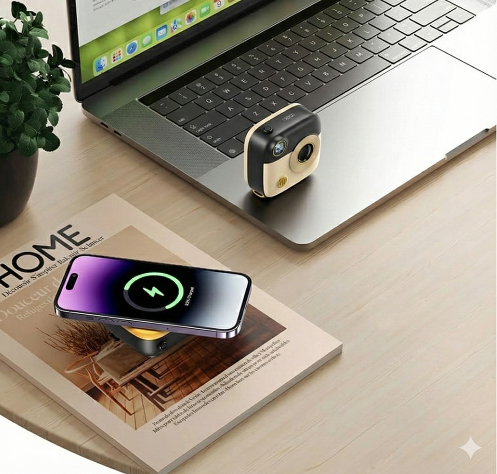 XO Simple is Beauty Retro Kamera Görünümlü Manyetik Kablosuz Powerbank, 10000mAh, MagSafe İle Uyumlu, LED Ekranlı, PR223, Taşınabilir, 20W Type-C giriş, Avuç İçi Boyutunda