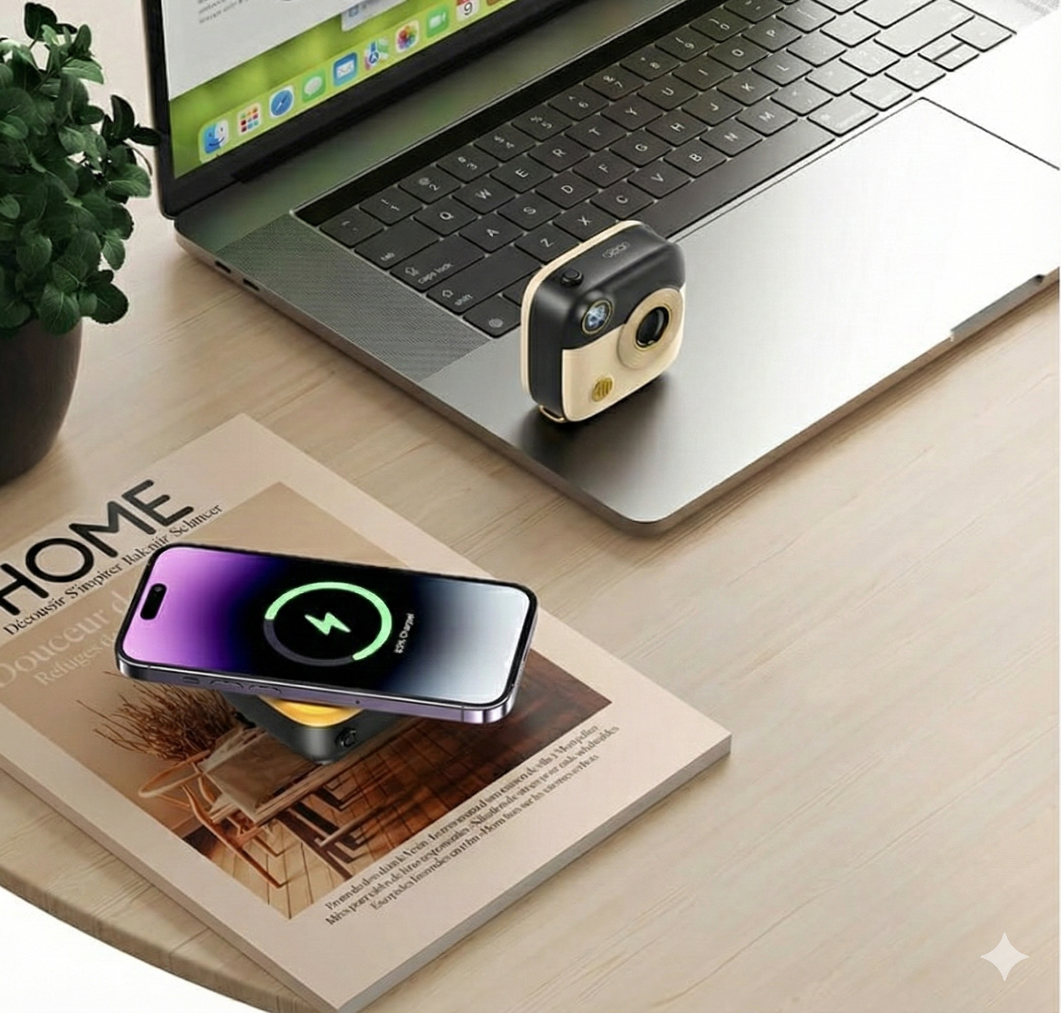 XO Simple is Beauty Retro Kamera Görünümlü Manyetik Kablosuz Powerbank, 10000mAh, MagSafe İle Uyumlu, LED Ekranlı, PR223, Taşınabilir, 20W Type-C giriş, Avuç İçi Boyutunda