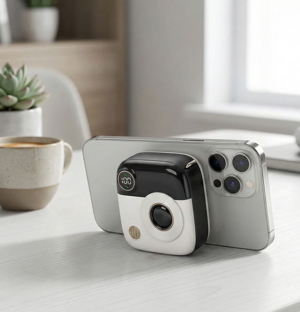 XO Simple is Beauty Retro Kamera Görünümlü Manyetik Kablosuz Powerbank, 10000mAh, MagSafe İle Uyumlu, LED Ekranlı, PR223, Taşınabilir, 20W Type-C giriş, Avuç İçi Boyutunda