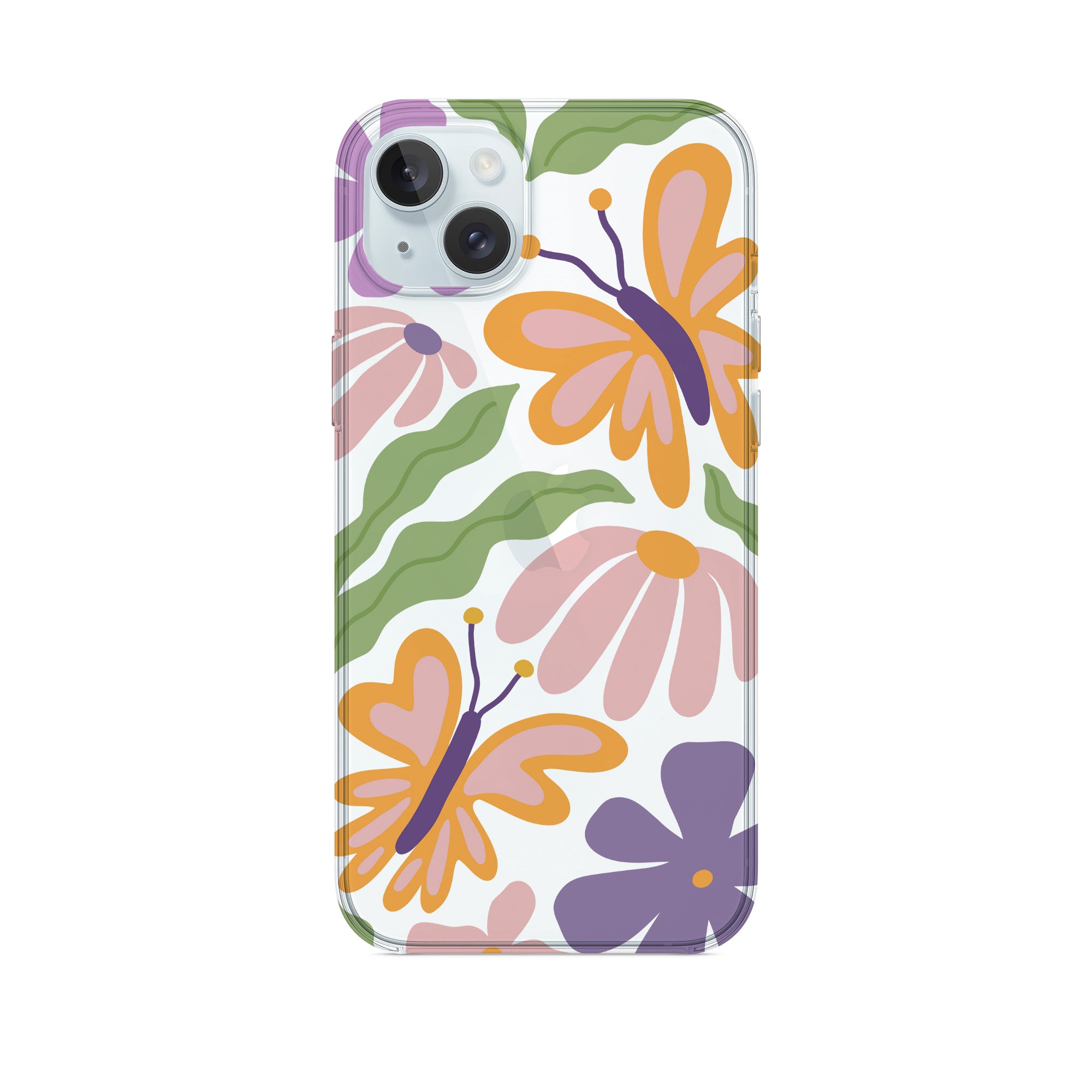 Çiçekli ve Kelebeli Tasarım Baskılı Kılıf Şeffaf Telefon Kılıfı